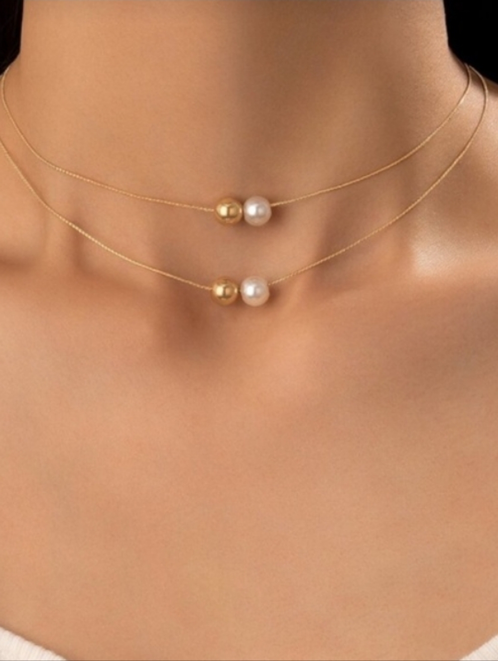 Anthropologie Gold And Pearl Double Choker Necklace